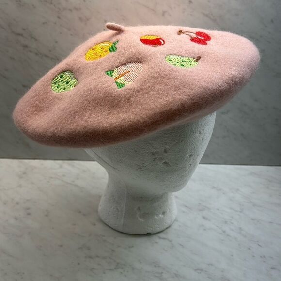 Animal Crossing Fruits Embroidered Beret 20” Fits A Child Head Wool Material - Picture 1 of 4